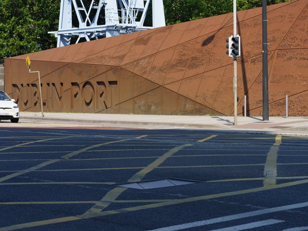 CORTEN STEEL SIGN The Corten steel sign and the refurbished crane complement the overall architectural design of the Dublin Port...